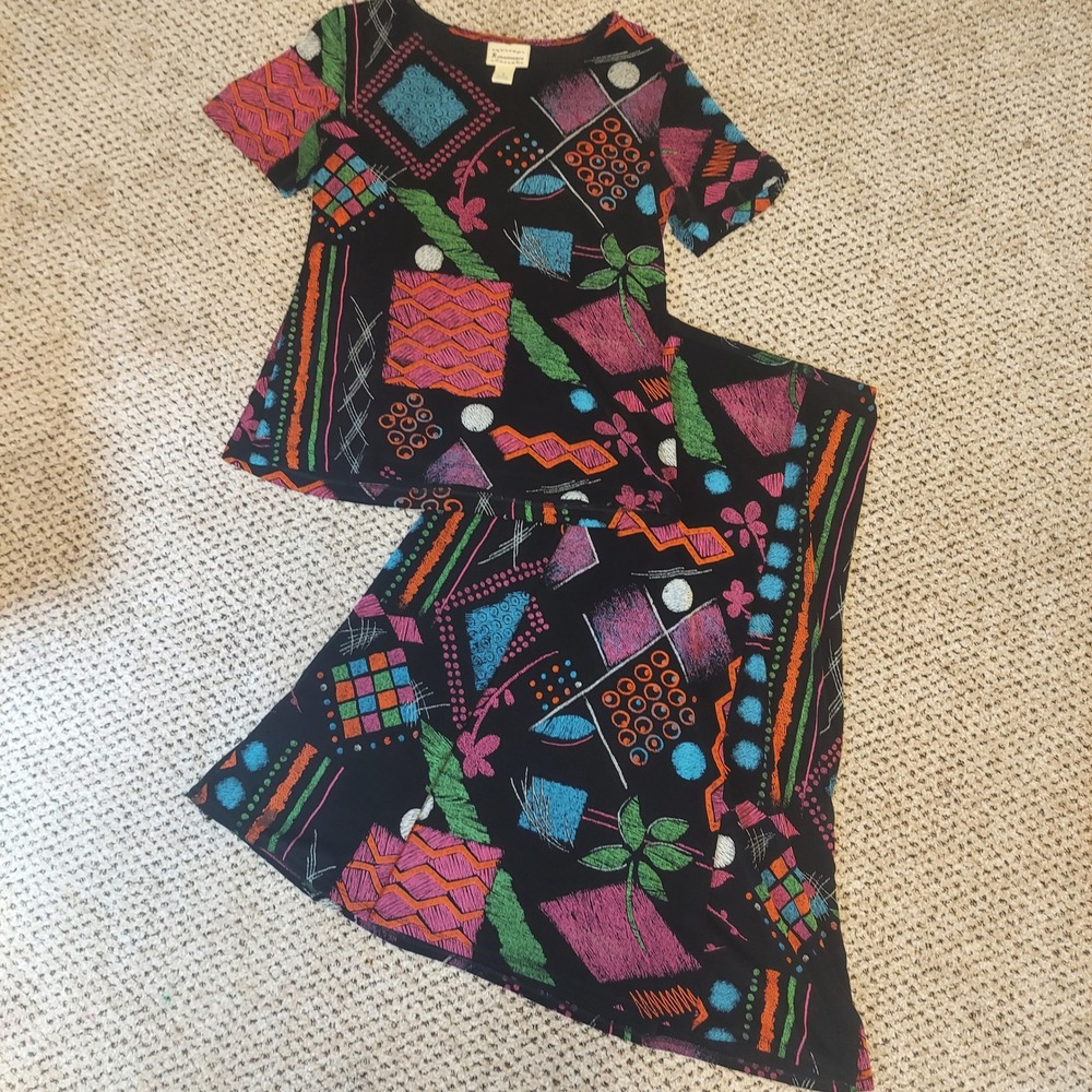 Renaissance Abstract Geometric Skirt Set Black 2 Piece S/M Artsy 90s Travel